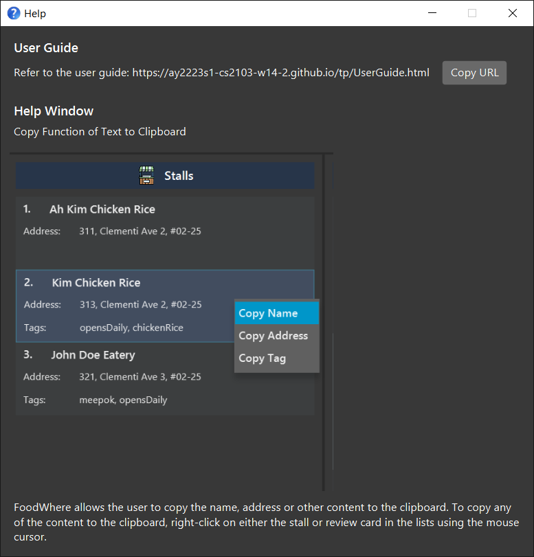 help message